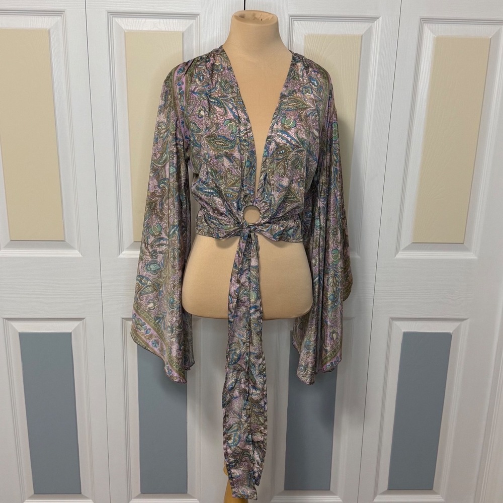 Tie-Front Paisley Blouse in Lavender Multi